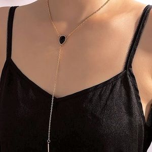 BEST SELLER! Gold lariat with black pendant necklace choker